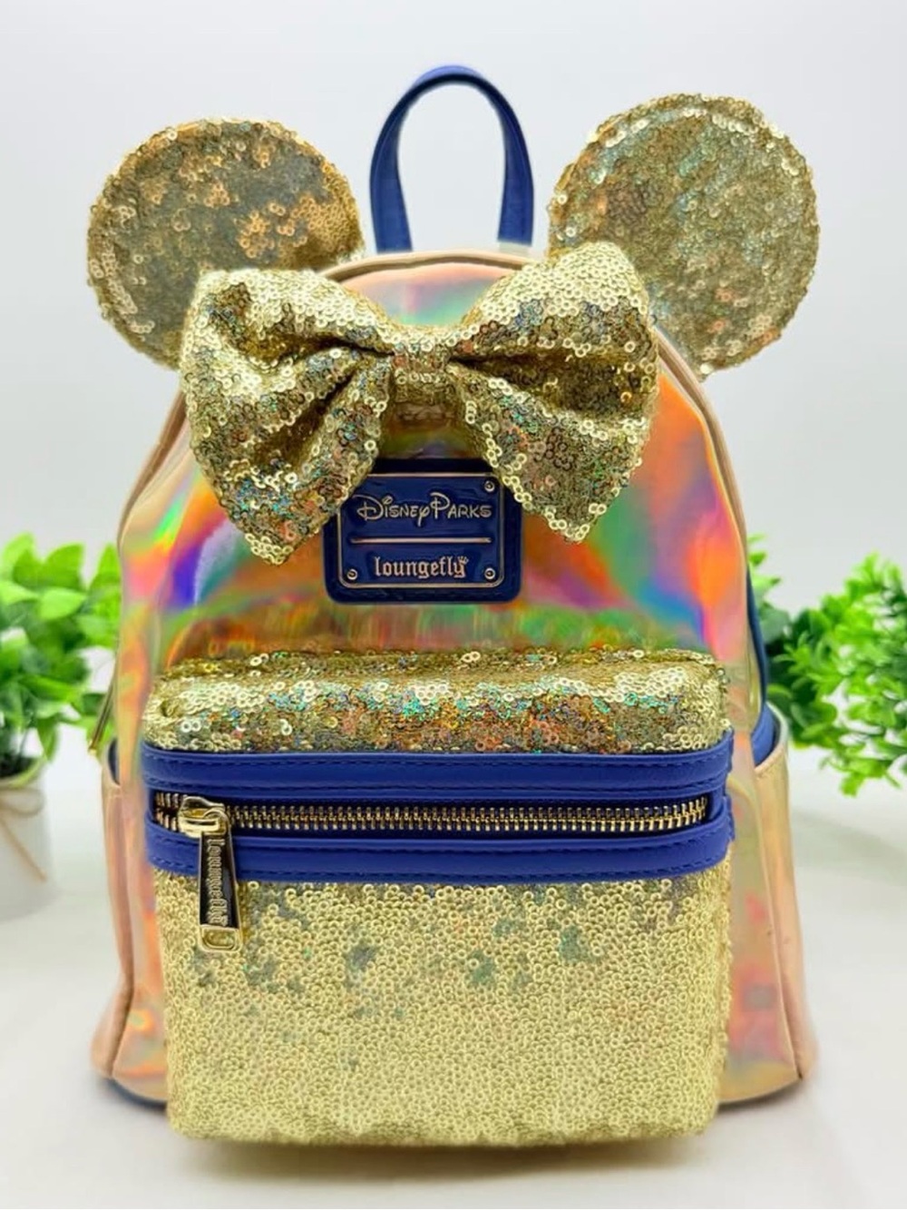 Loungefly Iridescent Gold Sequin Minnie Ear Mini Backpack